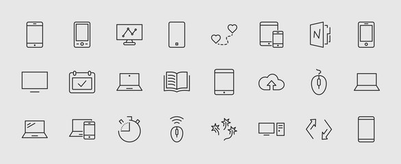 Poster - Set of smart devices and gadgets, computer equipment and electronics. Electronic devices icons for web and mobile vector line icon. Editable move. 32x32 pixels.