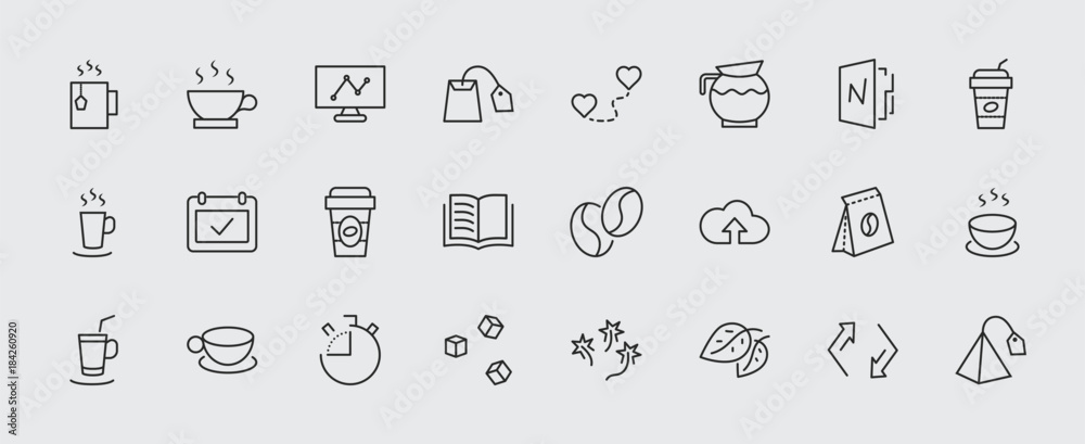 Set of Coffee and Tea Vector Line Icons. Contains such Icons as Cup of ...