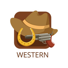 Sticker - Western cinema genre, symbol for cinema or channel, cinematography, movie production vector Illustration