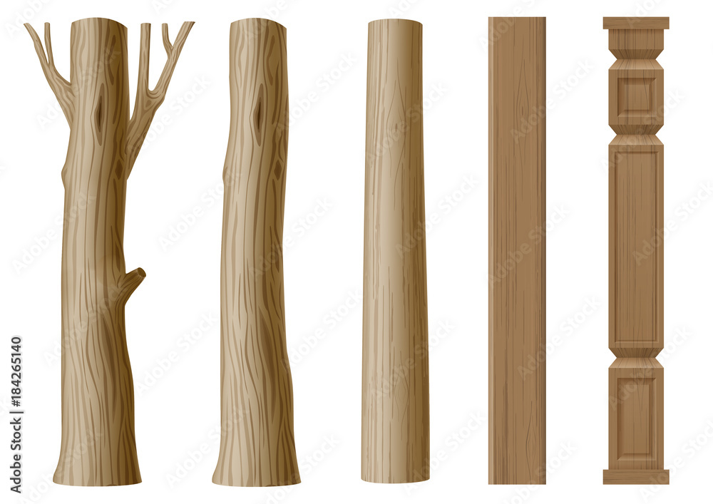 Set of pillars of wood - obrazy, fototapety, plakaty 
