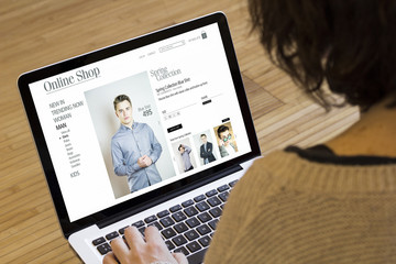 Poster - woman computer online shop
