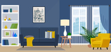 The Design Of The Living Room With Fashionable Furniture. Vector Illustration Of A Flat Style.