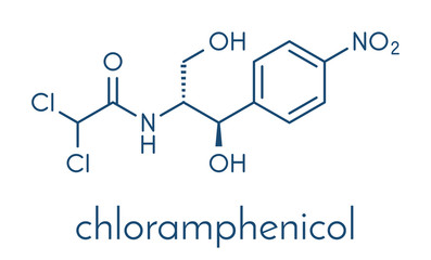 Poster - Chloramphenicol antibiotic drug molecule. Skeletal formula.