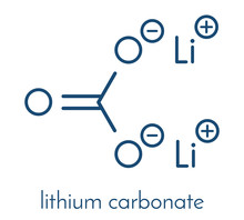 Lithium Carbonate (Li2CO3) Bipolar Disorder Drug Molecule. Skeletal Formula.