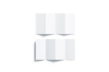Fototapete - Blank white accordion booklets mockups set, opened top view, 3d rendering. Plain brochures mock ups set isolated. Book cover flier inside, front and back side, copy space.