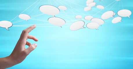 Poster - Hand touching with 3D connected chat bubbles icons
