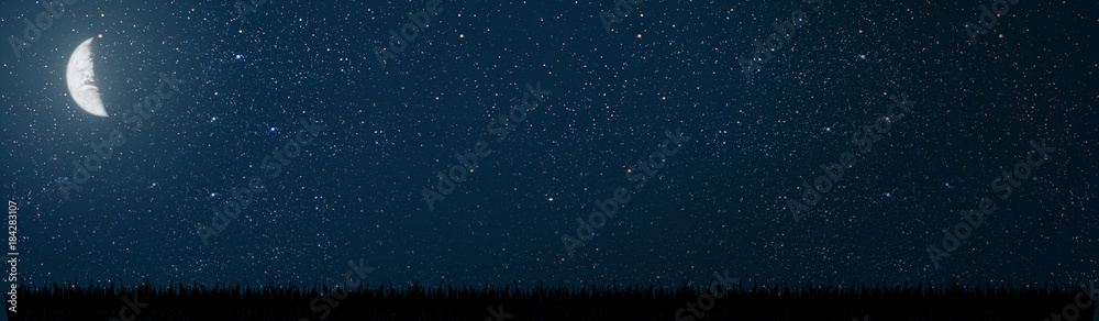 background night sky with stars and moon - obrazy, fototapety, plakaty 