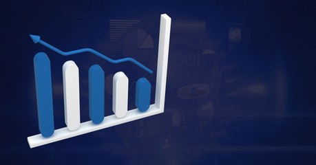 Poster - 3d bar chart statistics icon with blue background