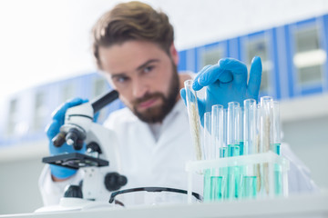 Selective focus of a test tube with sample