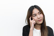 © reewungjunerr - Business woman think for ideas isolate on white background,Thailand people,Secretary girl thinking concept