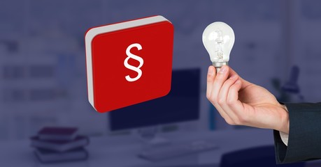 Poster - Hand holding light bulb and section symbol icon