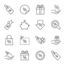 Discount And Sales Set Of Vector Icons Line Style