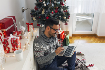 Wall Mural - Christmas time with laptop