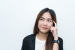 © reewungjunerr - Business woman think for ideas isolate on white background,Thailand people,Secretary girl thinking concept