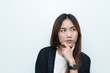 © reewungjunerr - Business woman think for ideas isolate on white background,Thailand people,Secretary girl thinking concept