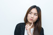 © reewungjunerr - Business woman think for ideas isolate on white background,Thailand people,Secretary girl thinking concept