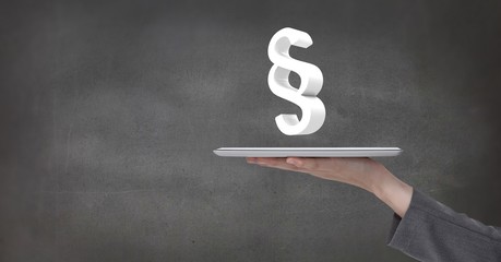Poster - Hand holding tablet with section symbol icons