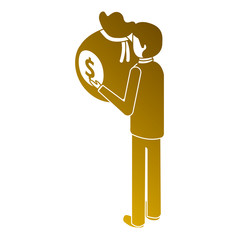 businessman isometric holding bag money back view vector illustration