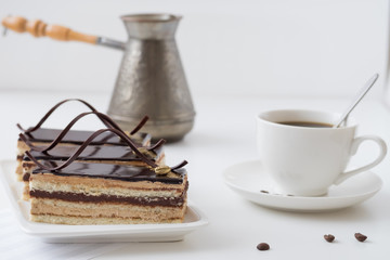 Chocolate cakes with a Cup of coffee