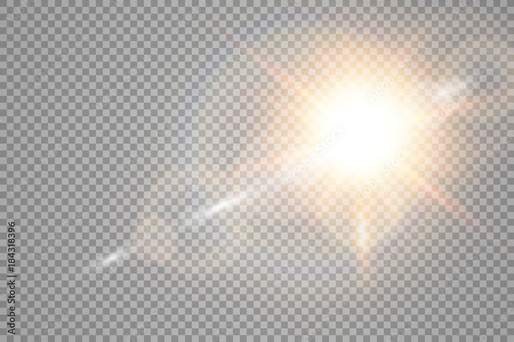 Vector transparent sunlight special lens flare light effect. Sun flash with rays and spotlight - obrazy, fototapety, plakaty 
