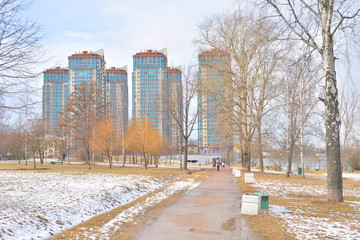 Canvas Print - City park at early spring.