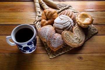 Wall Mural - Mexican sweet bread and cup of coffee