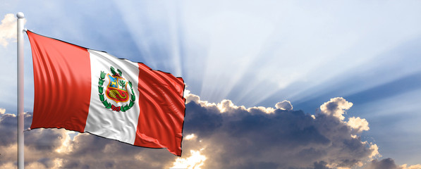 Wall Mural - Peru flag on blue sky. 3d illustration