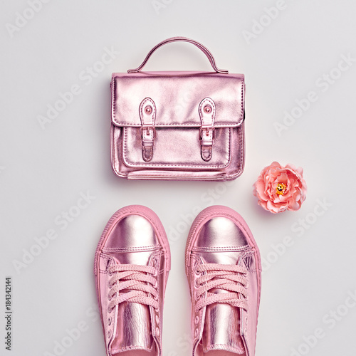 rose gold handbag and shoes