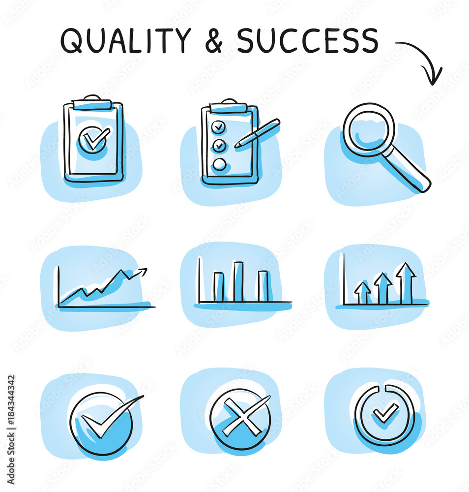 Vector de Stock Icon set of quality and rating as growth charts, check ...