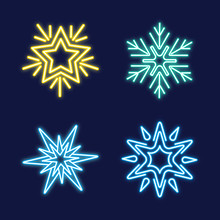 Set Of Neon Snowflakes