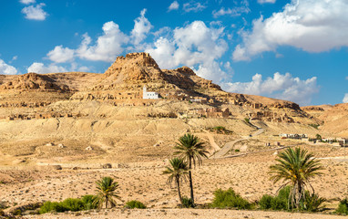 Sticker - View of Doiret, a hilltop-located berber village in South Tunisia