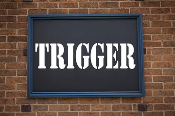 Leinwandbilder - Conceptual hand writing text caption showing announcement Trigger. Business concept for  Stir Spark Loose or Unleash Idea written on frame old brick background and copy space
