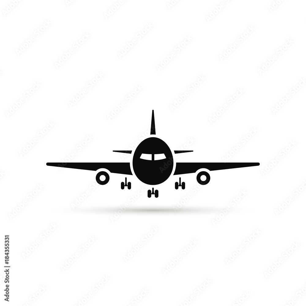 Airplane Icon front view in flat style, Vector plane simple black ...