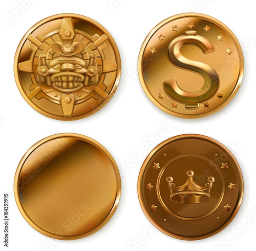 Golden coins. 3d vector icon set