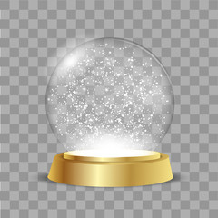 Wall Mural - Christmas Globe with falling snow on transparent background. Vector.