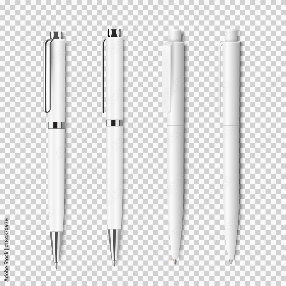 Set of white realistic pen on transparent background Stock Vector ...