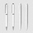 Set of white realistic pen on transparent background
