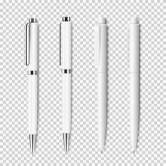 set of white realistic pen on transparent background
