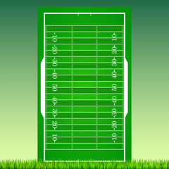 Wall Mural - Football field with grass on green backdrop. Background for posters, banner with american football field with markup, top view. 3D illustration, ready for print and design.