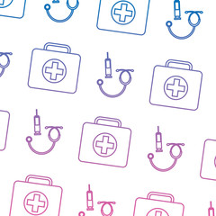 Canvas Print - seamless pattern medical kit fisrt aid syringe and stethoscope vector illustration