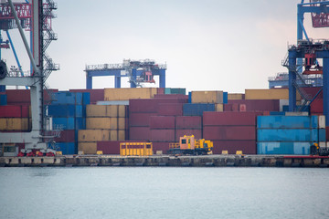 industrial port with containers. Container terminal of sea port