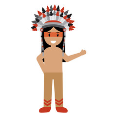 Sticker - cartoon native indian american with traditional costume headwear vector illustration