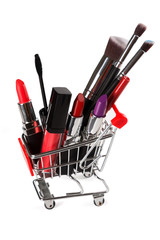 Poster - Different makeup objects in shopping cart