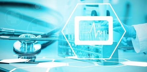 Poster - composite image of digital background with heart beating sign