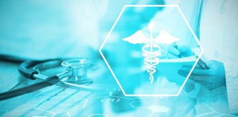 Poster - Composite image of background with medical sign 