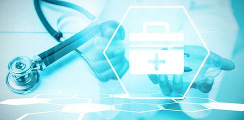 Poster - composite image of digital background with emergency sign