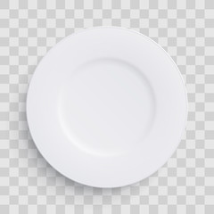plate dish 3d white round isolated on transparent background. vector realistic porcelain flat empty 