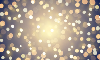 Fototapete - Light abstract bokeh shine or golden glitter effect background. Vector shiny confetti lights for Christmas or birthday background design template. Magic glittering glow with lens flare defocused light