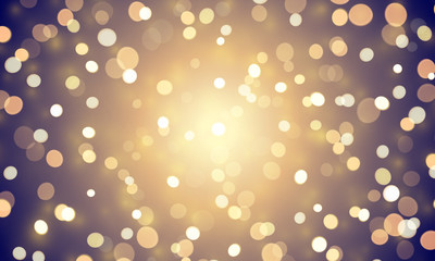 Leinwandbilder - Abstract light confetti with glitter glow effect on golden background. Vector defocused shine or golden and white sparkling lights glow bokeh for Christmas or birthday holiday background template
