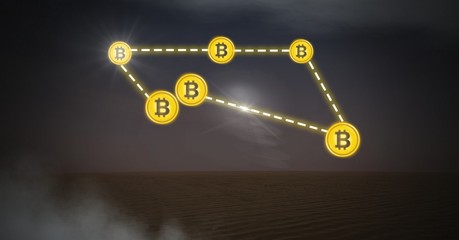 Poster - Bitcoin icons connecting in a network